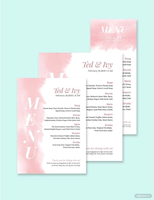 Pink Wedding Menu Template