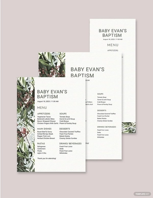 Printable Baptism Menu Template
