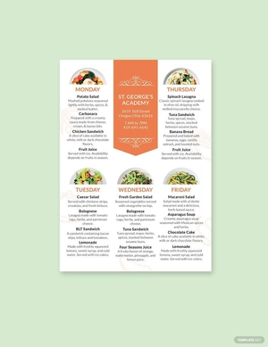 School Table Tent Menu Template