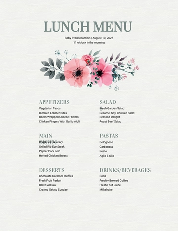 Free Simple Baptism Menu Template to Edit Online