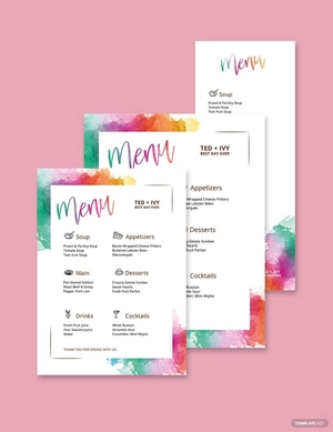 Watercolor Wedding Menu Template