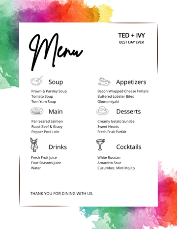 Free Watercolor Wedding Menu Template to Edit Online