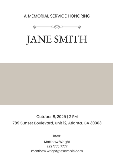 Free Funeral Service Ceremony Invitation Template to Edit Online