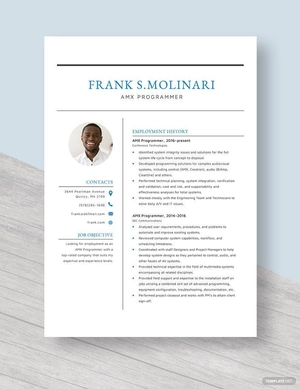 AMX Programmer Resume