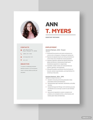Assistant Mechanic Resume