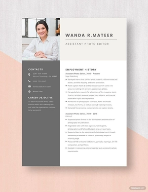 Assistant Photo Editor Resume