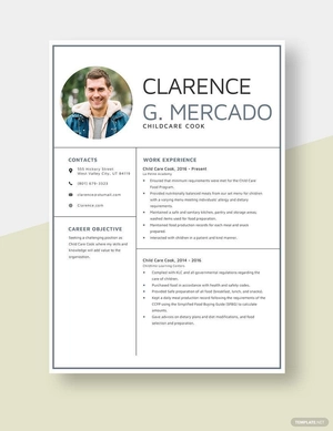 Child Care Cook Resume