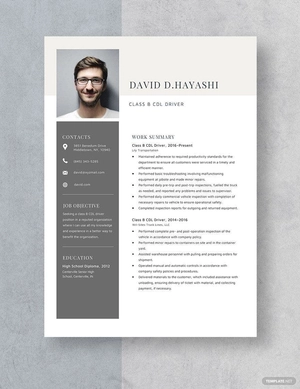 Class B CDL Driver Resume