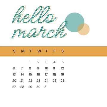 Free Hello March Calendar Clipart Template to Edit Online