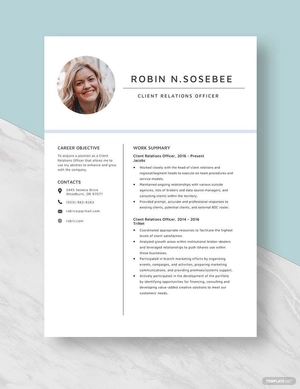 Client Relations Officer Resume