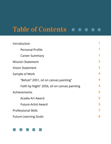 Free Career Portfolio Table Of Contents Template to Edit Online
