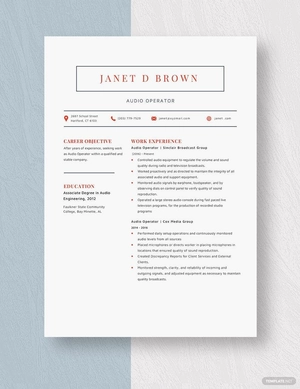 Audio Operator Resume