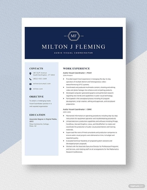 Audio Visual Coordinator Resume