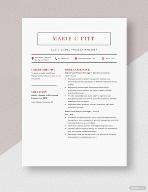 Audio Visual Project Manager Resume