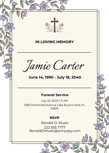 Free Simple Funeral Service Card Template to Edit Online