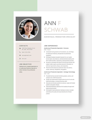 Audiovisual Production Specialist Resume