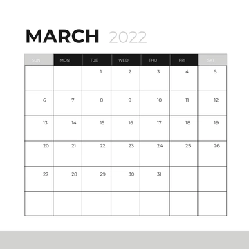 Free Black and White March Calendar Clipart Template to Edit Online