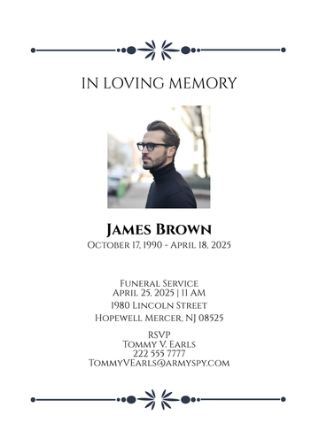 Free Sample Funeral Service Card Template to Edit Online