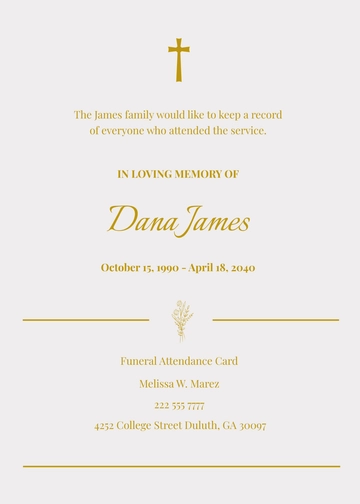 Free Simple Funeral Attendance Card Template to Edit Online