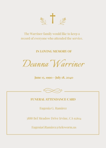 Free Elegant Funeral Attendance Card Template to Edit Online