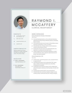 Clerical Receptionist Resume