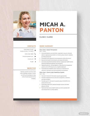 Clinic Clerk Resume