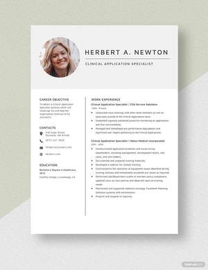 Clinical Application Specialist Resume