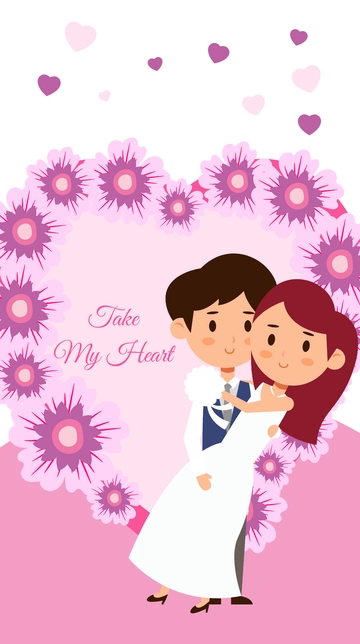 Free Cartoon Wedding Couple Mobile Wallpaper Template to Edit Online