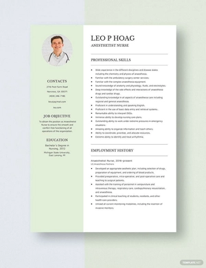 Anesthetist Nurse Resume
