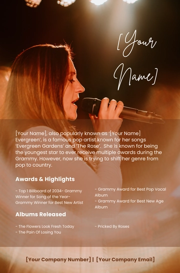 Free Musician One Sheet Template to Edit Online
