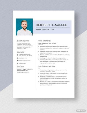 Asset Coordinator Resume