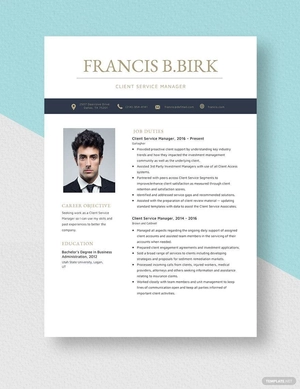 Client Service Manager Resume