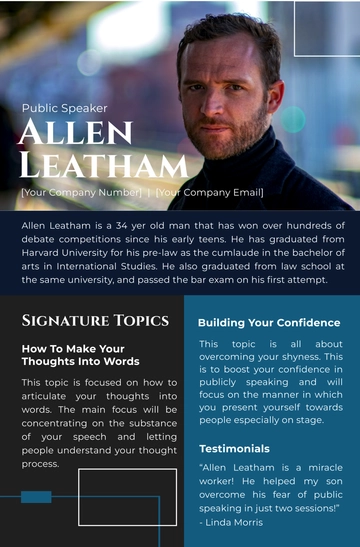 Free Public Speaker One Sheet Template to Edit Online