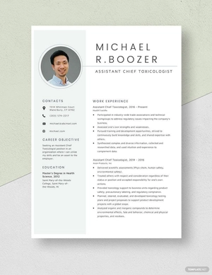 Assistant Chief Toxicologist Resume