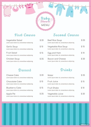 Baby Shower Menu template