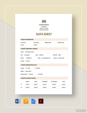 Data Sheet Template Data Sheet Template