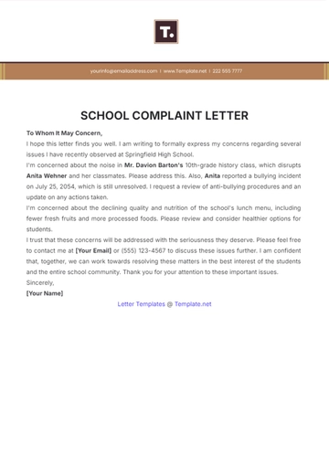 Free Simple Complaint Letter to School Template to Edit Online