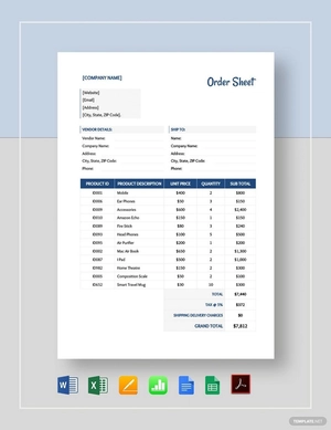 Order Sheet Template