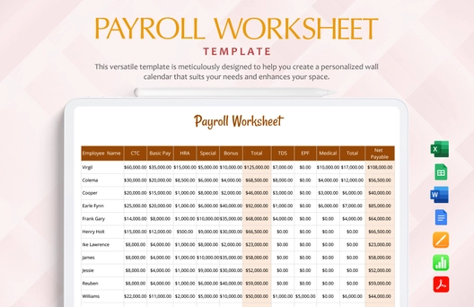 Payroll Worksheet Template
