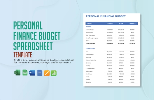 Personal Finance Budget Spread Sheet Template
