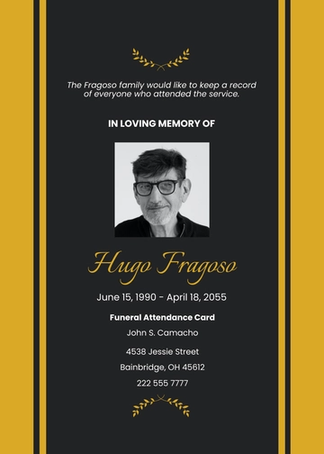 Free Sample Funeral Attendance Card Template to Edit Online