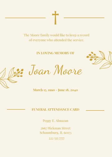 Free Funeral Memorial Attendance Card Template to Edit Online