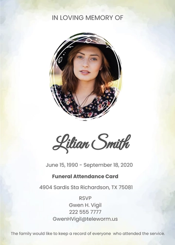 Free Funeral Service Attendance Card Template to Edit Online