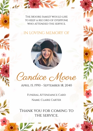 Free Funeral Attendance Thank You Card Template to Edit Online
