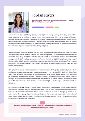 Free Professional Bio For Social Media Manager Template to Edit Online