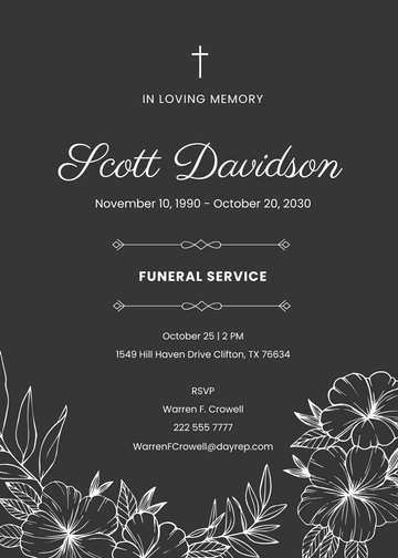 Free Digital Floral Funeral Invitation Template to Edit Online