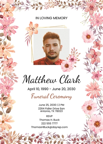 Free Floral Funeral Invitation Template to Edit Online