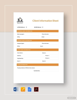 Real Estate Client Information Sheet Template