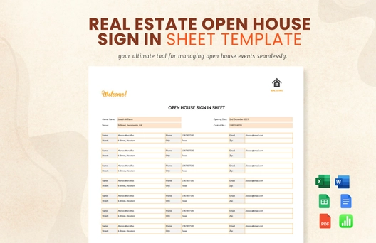 Real Estate Open House Sign in Sheet Template