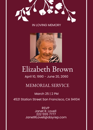 Free Simple Funeral Memorial Invitation Template to Edit Online